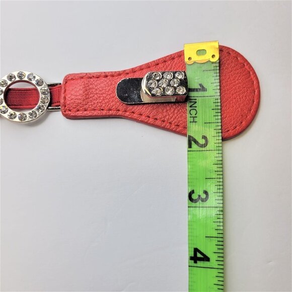 WOMENS Red Stretch Belt Bling Crystals Buckle Elasticized Band Belt - Picture 12 of 16